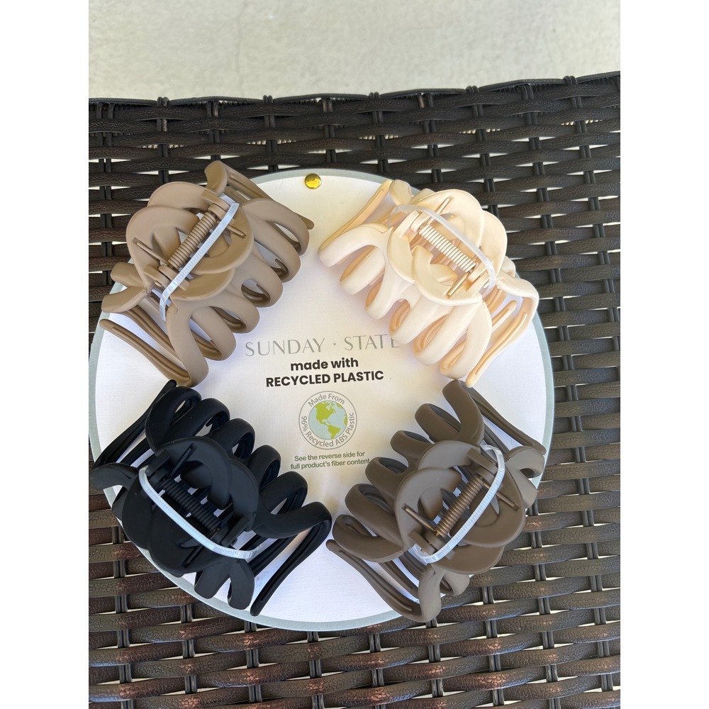 Sunday State Hair Claw Clips Four Pack Recycled Plastic New Neutral Colors